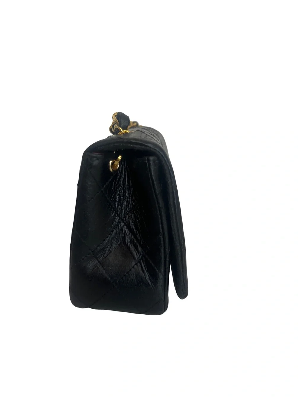 CHANEL Black Quilted Lambskin Mini Flap Bag with Gold Chain